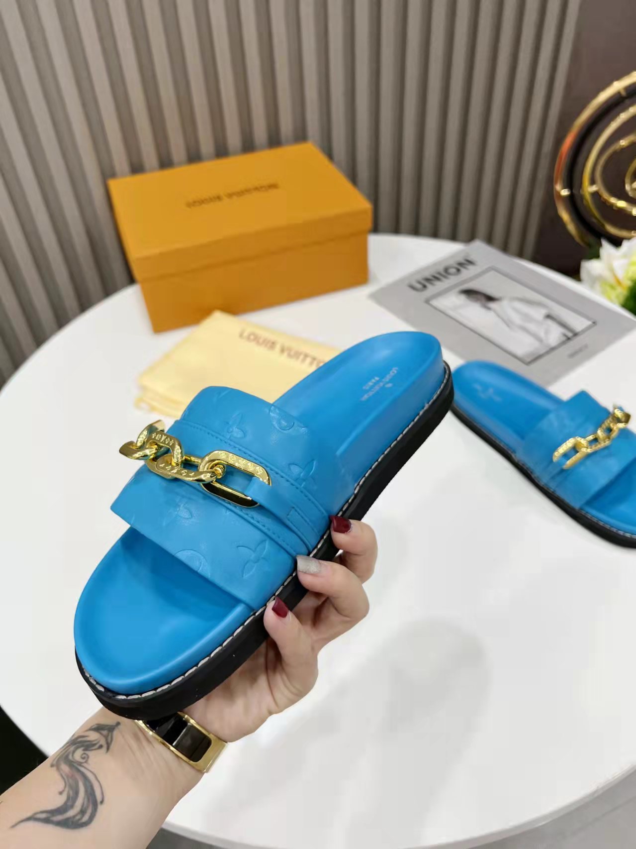 Louis Vuitton Sunset Flat Comfort Mule Blue For Women LV - Soul Replicas