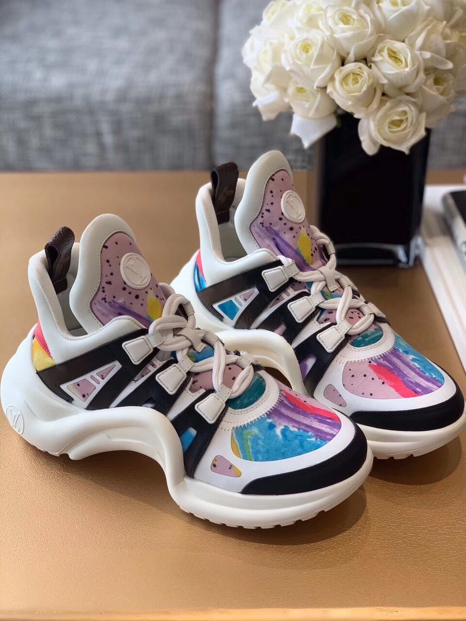 Louis Vuitton Archlight Sneakers Calfskin Leather Fall/Winter Collection 1A58BC Paint Splatter/Multicolor - Soul Replicas