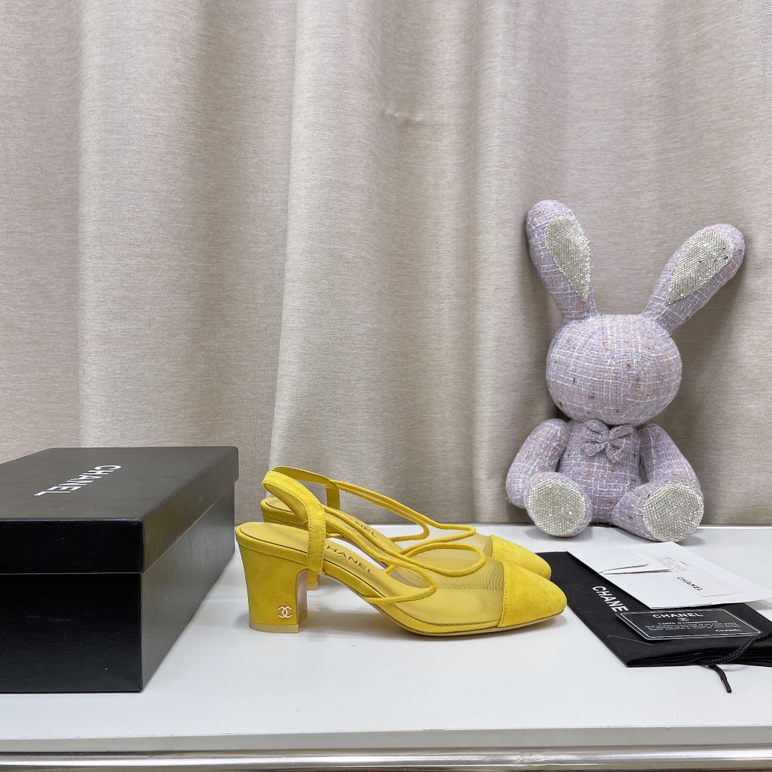 Chanel Women's Slingbacks With Mesh Yellow For Women 2.7in/7cm - Soul Replicas