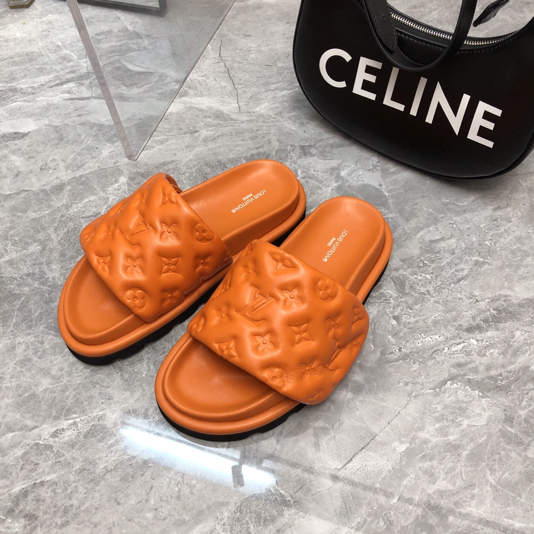 Louis Vuitton Women's Pool Pillow Flat Comfort Mule Orange For Women LV - Soul Replicas