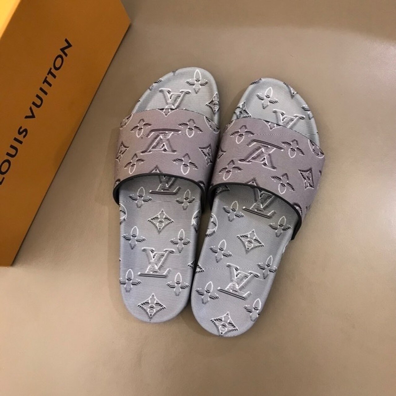Louis Vuitton Waterfront Mule Monogram Embossed Metallic Rubber Gray For Women LV - Soul Replicas