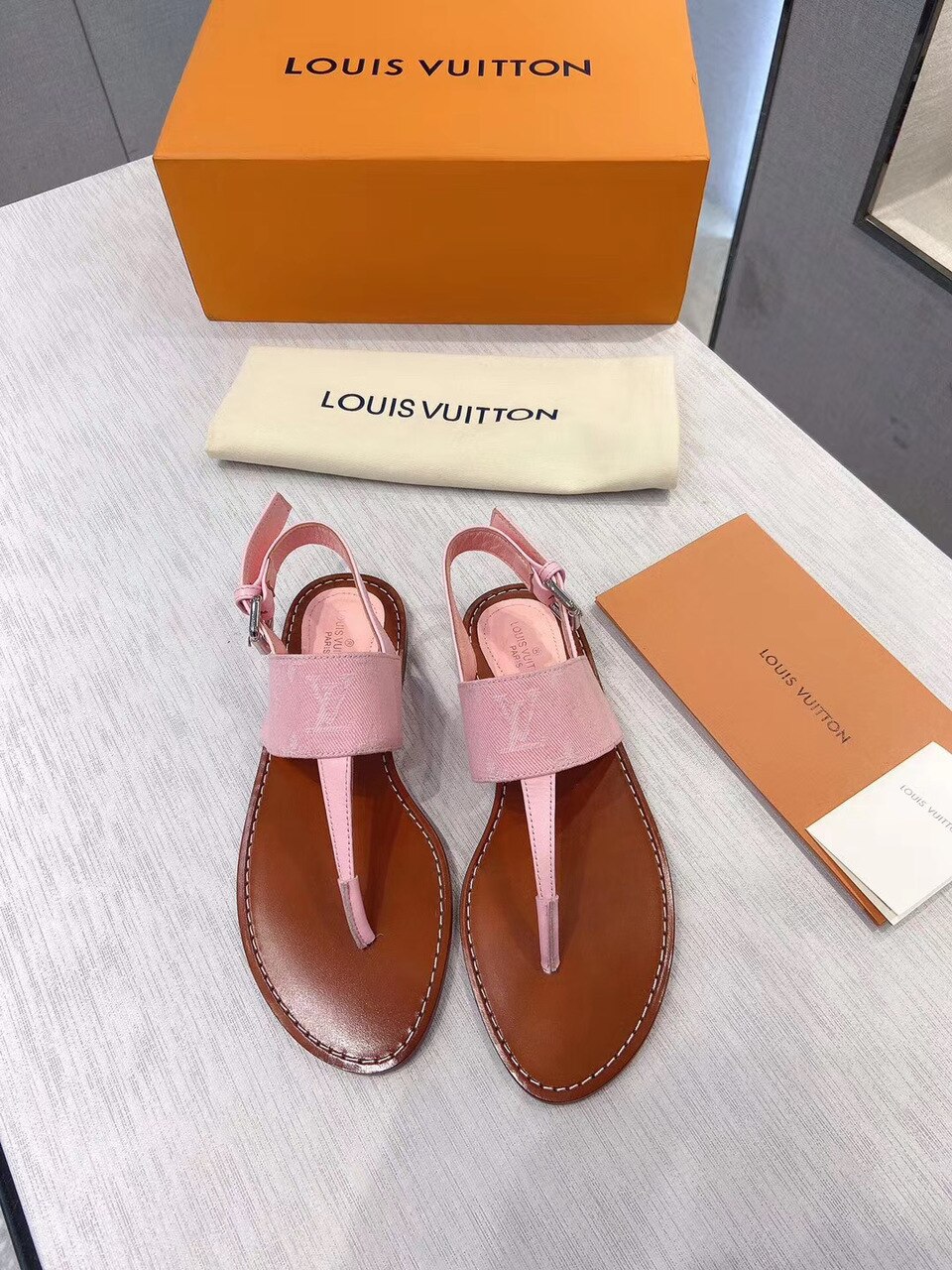Louis Vuitton Starboard Flat Thong Sandal Monogram Denim Pink For Women LV - Soul Replicas