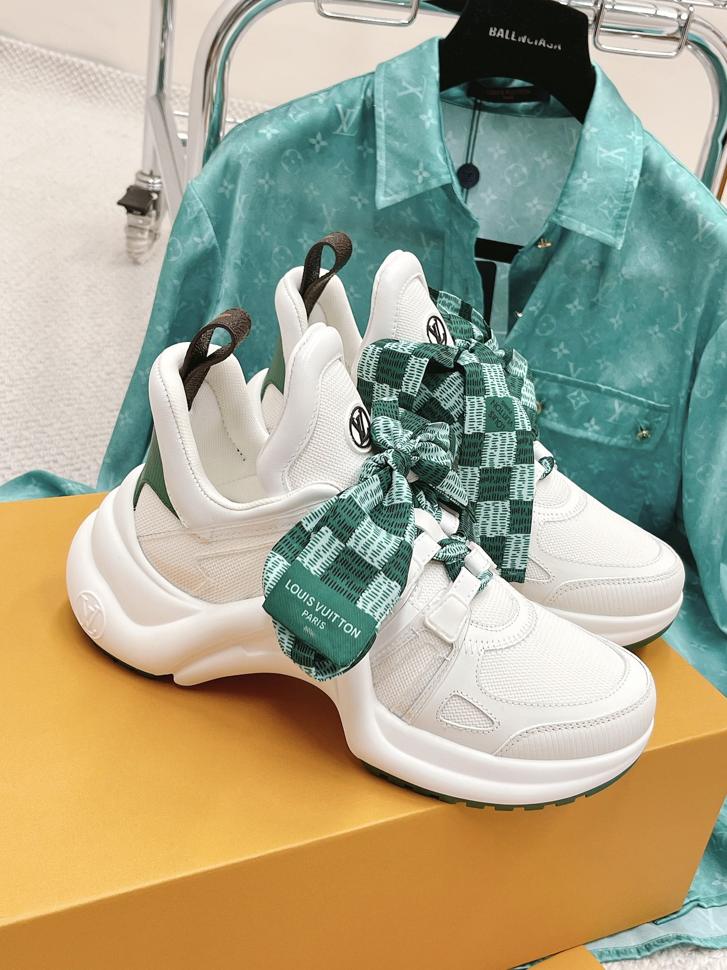 Louis Vuitton Women's LV Archlight Sneaker White And Green For Women LV 1AACUO - Soul Replicas