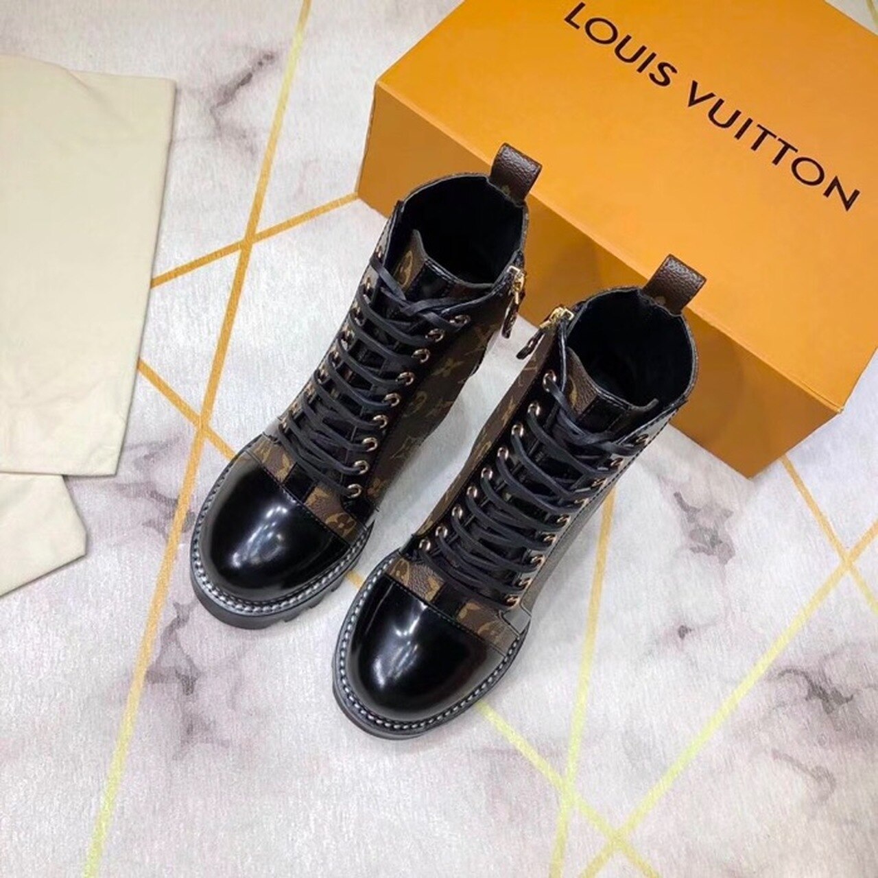 Louis Vuitton Star Trail Ankle Boot Patent Monogram Material Black For Women LV 1A2Y7P - Soul Replicas