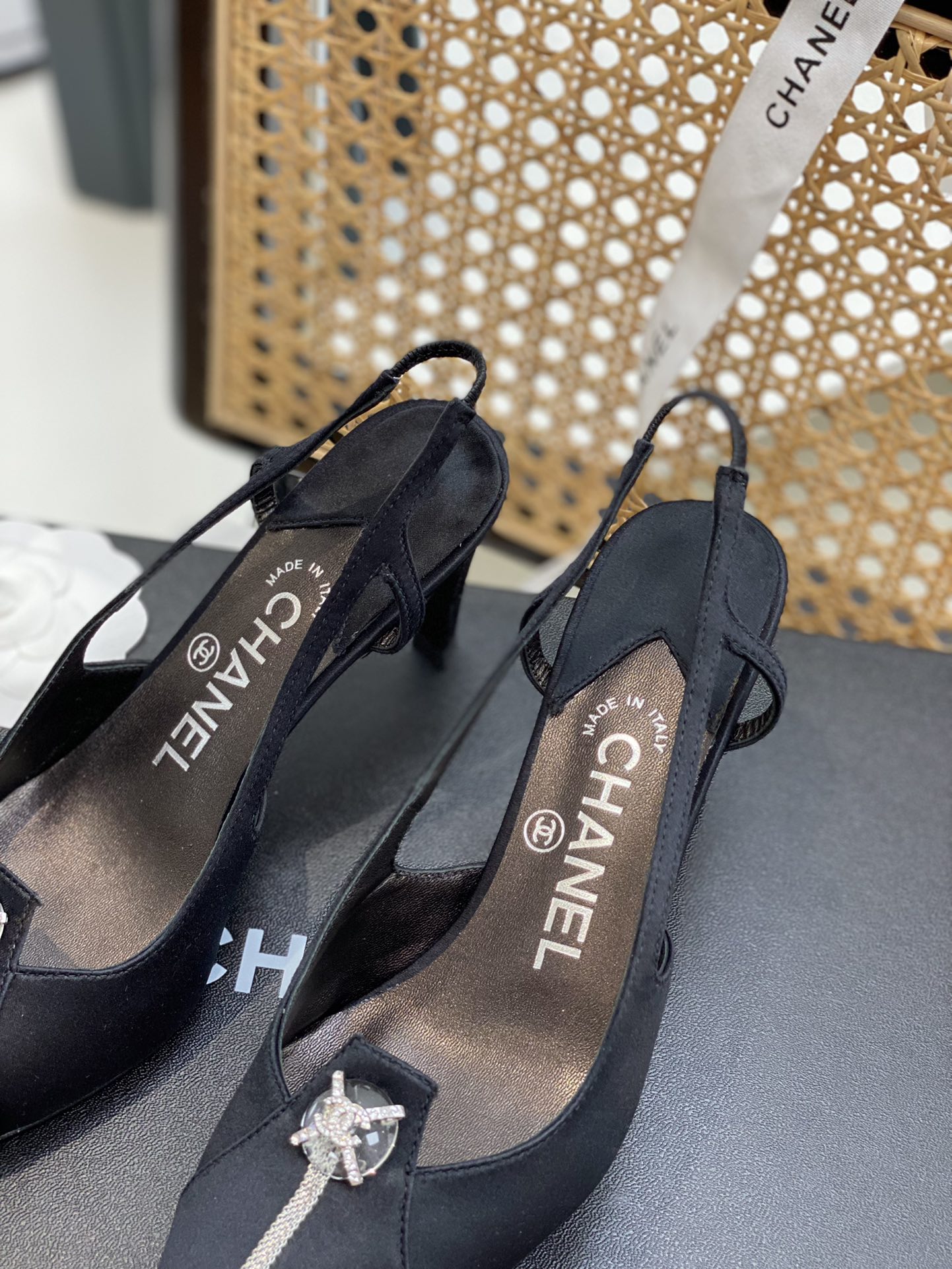 Chanel Women's Pumps Heels Satin Black For Women 3in/7.6cm - Soul Replicas