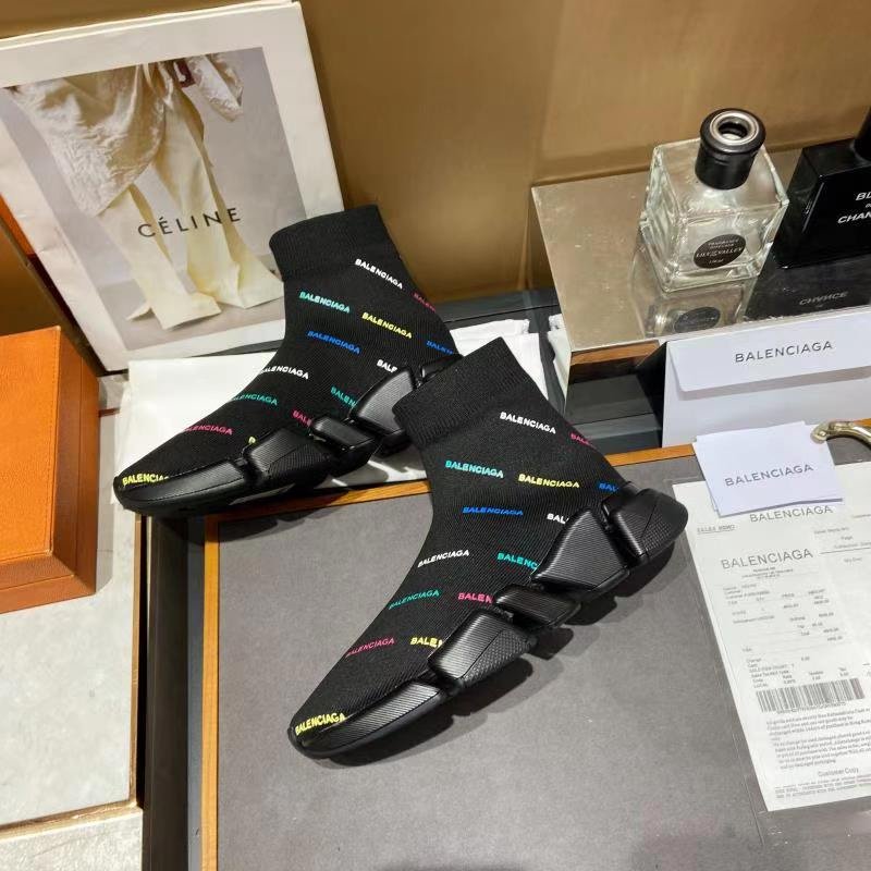 Balenciaga Speed 2.0 Allover Logo Recycled Knit Trainers Black For Women 617239W2DF01088 - Soul Replicas