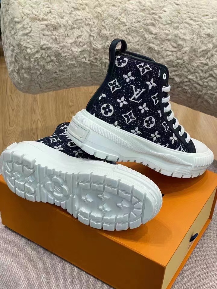 Louis Vuitton Squad Sneaker Boots Monogram Denim Black For Women LV - Soul Replicas