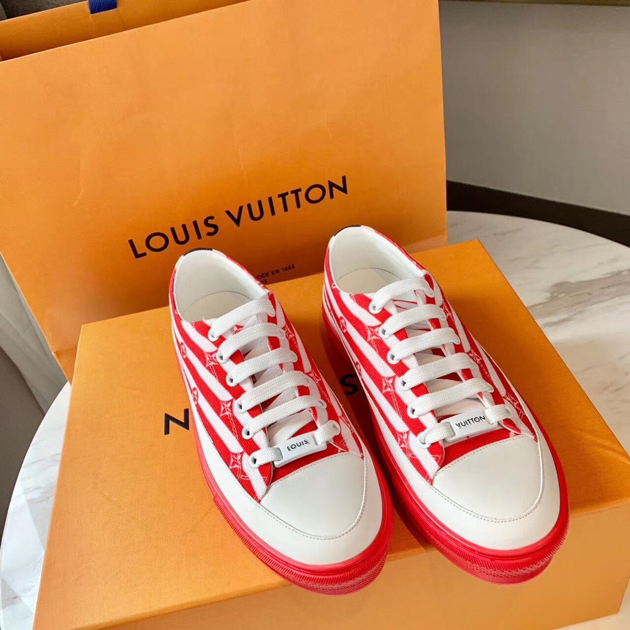 Louis Vuitton Escale Stellar Sneaker Cotton Canvas Red For Women LV - Soul Replicas
