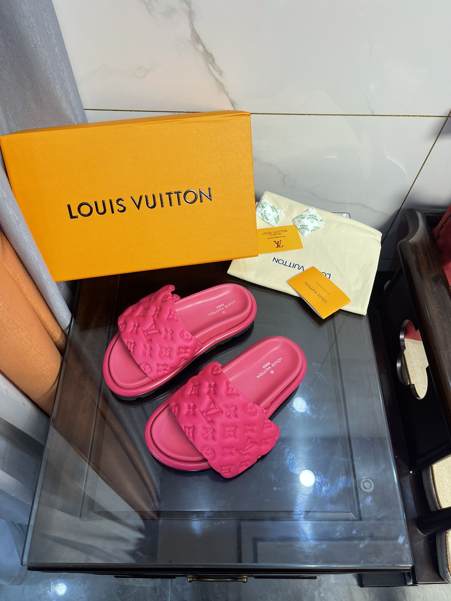 Louis Vuitton Women's Pool Pillow Comfort Flat Mule Fuchsia Pink For Women LV 1AA1DO - Soul Replicas
