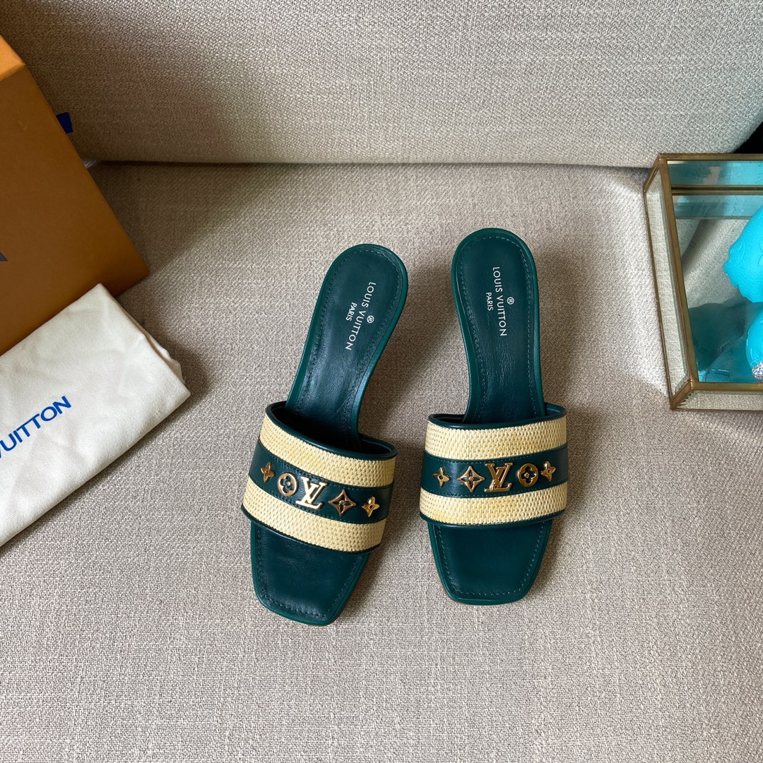 Louis Vuitton Women's Lock It Mule Green For Women LV 2.2in/5.5cm - Soul Replicas