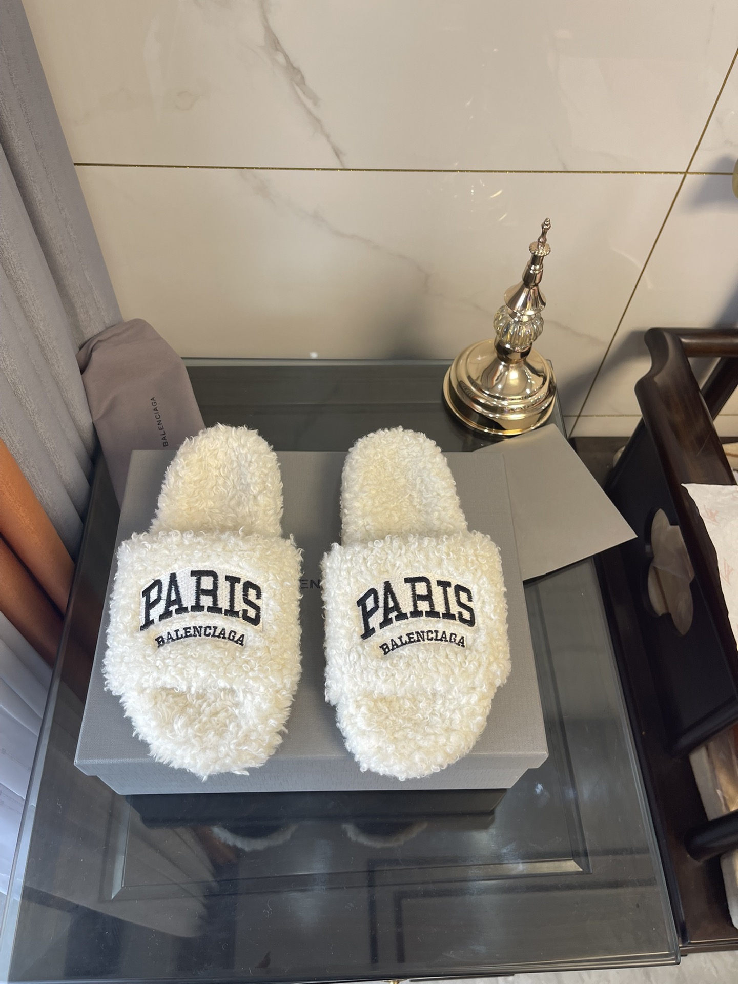 Balenciaga Furry Slide Sandal White For Women - Soul Replicas