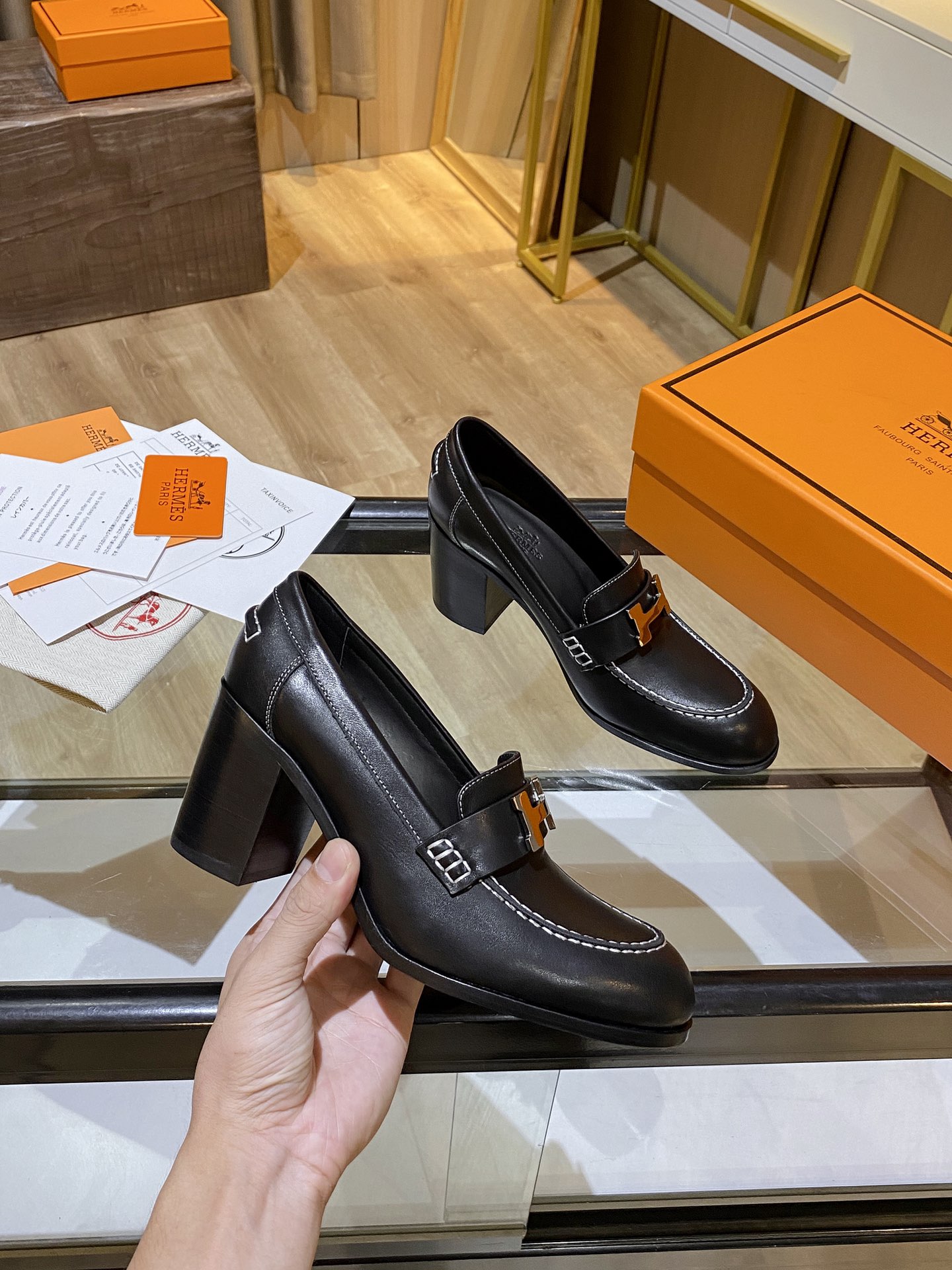 Hermes  Shoes Heel Black For Women 2.8in/7cm - Soul Replicas