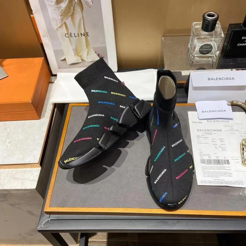 Balenciaga Speed 2.0 Allover Logo Recycled Knit Trainers Black For Women 617239W2DF01088 - Soul Replicas