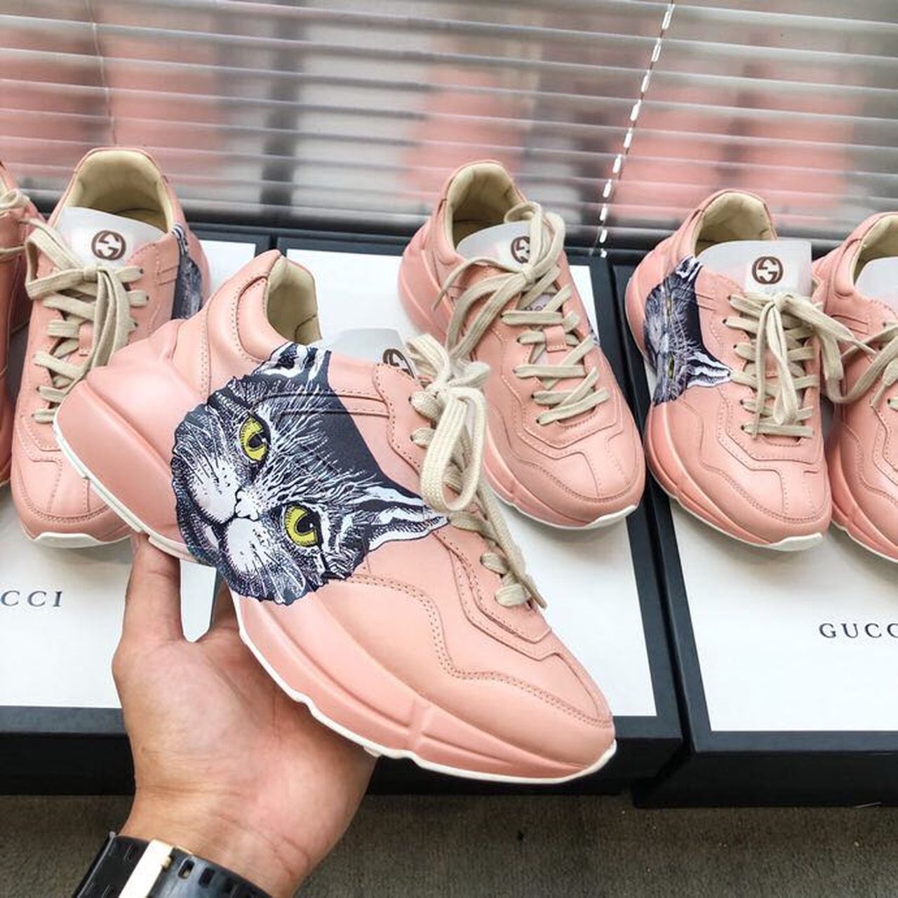 Gucci Women's Rhyton Sneaker With Cat Pink For Women Gucci - Soul Replicas