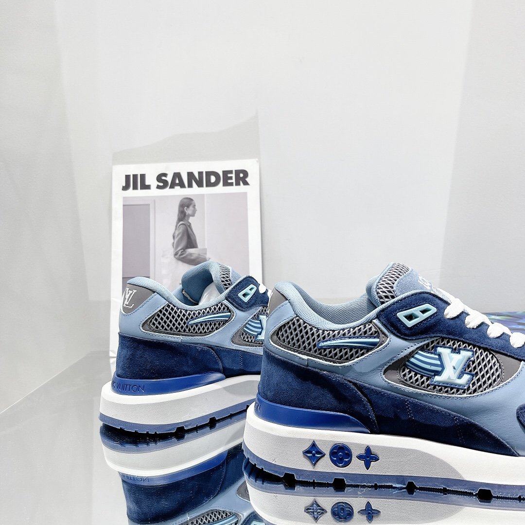 Louis Vuitton Run Away Sneaker Patent Monogram Material Blue For Women LV - Soul Replicas