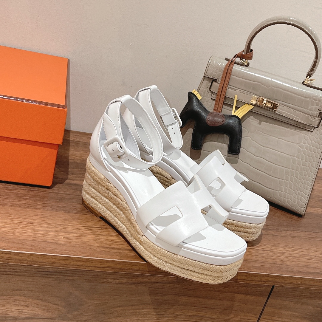 Hermes Doll 40 Espadrilles White For Women 1.6in/4cm - Soul Replicas