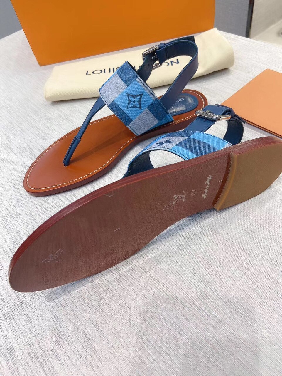 Louis Vuitton Starboard Flat Thong Sandal Monogram Denim Blue For Women LV - Soul Replicas