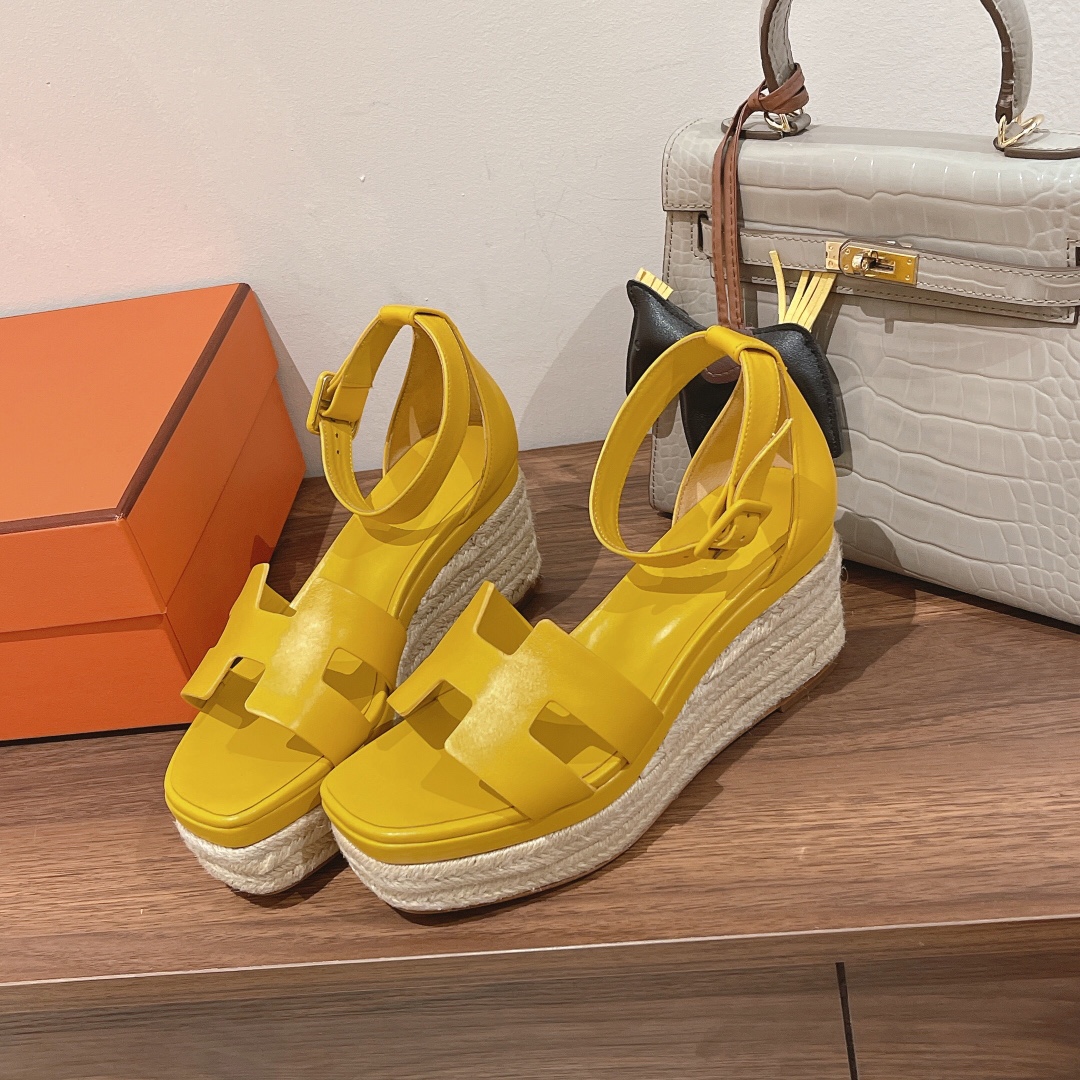 Hermes Doll 40 Espadrilles Yellow For Women 1.6in/4cm - Soul Replicas