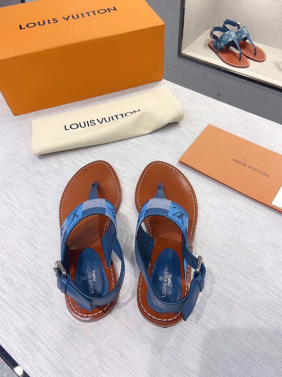 Louis Vuitton Starboard Flat Thong Sandal Monogram Denim Blue For Women LV - Soul Replicas