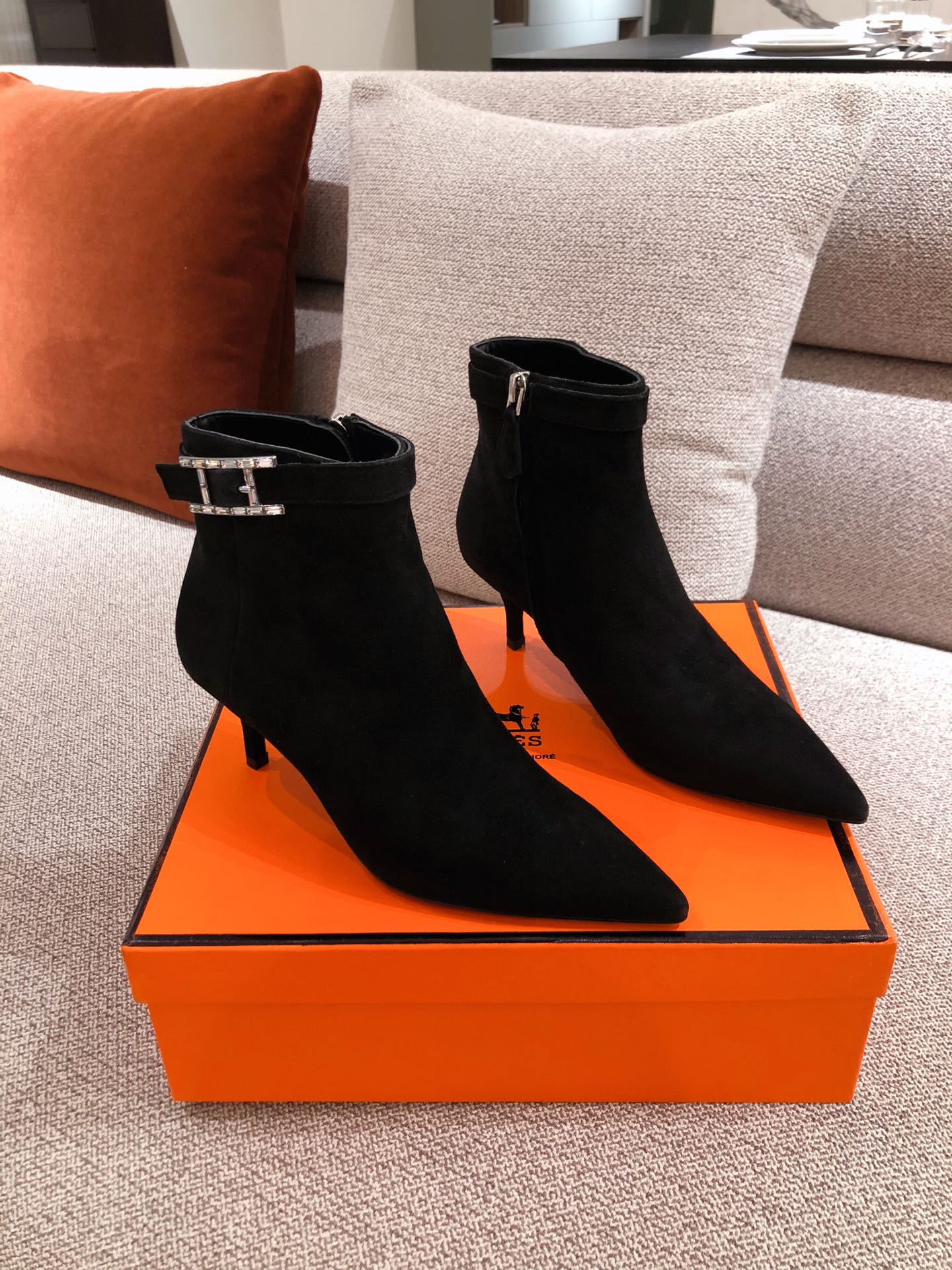 Hermes Blanche Ankle Boots Black For Women 2.4in/6cm H202012Z 02360 - Soul Replicas