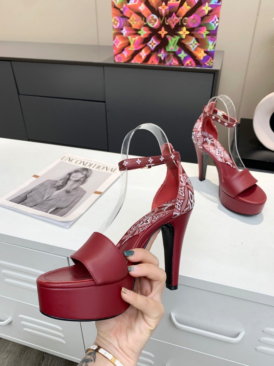 Louis Vuitton Women's Afterglow Platform Sandal Dark Red And White For Women LV - Soul Replicas