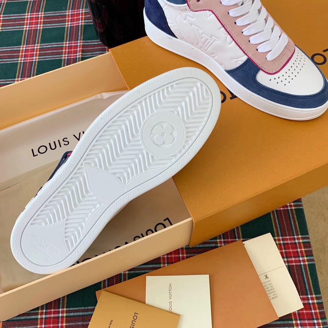 Louis Vuitton Boombox Sneaker Boot Calfskin Leather Spring/Summer Collection White/Bleu Jean/Pink - Soul Replicas