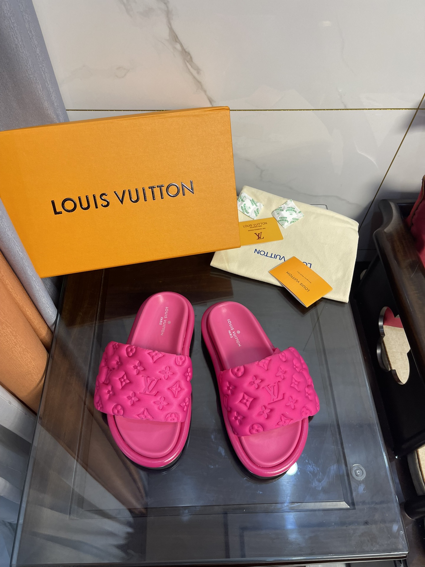Louis Vuitton Women's Pool Pillow Comfort Flat Mule Fuchsia Pink For Women LV 1AA1DO - Soul Replicas