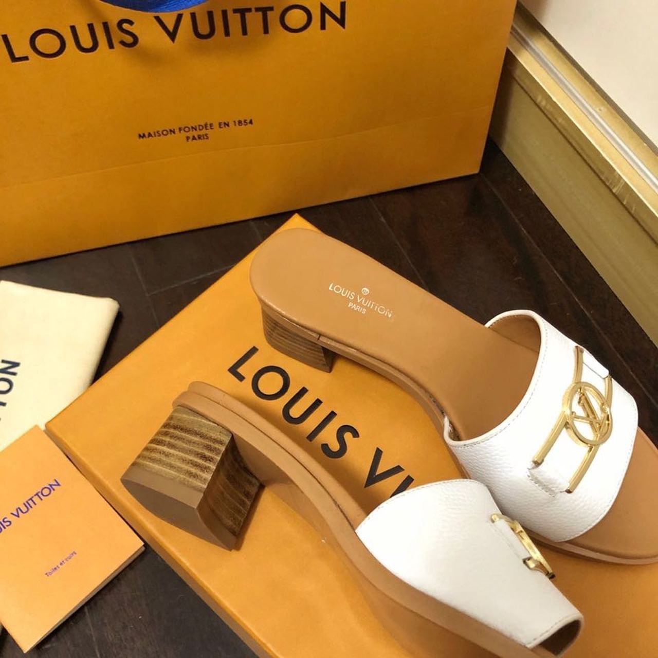 Louis Vuitton Lock It Mule White/Brown For Women LV - Soul Replicas