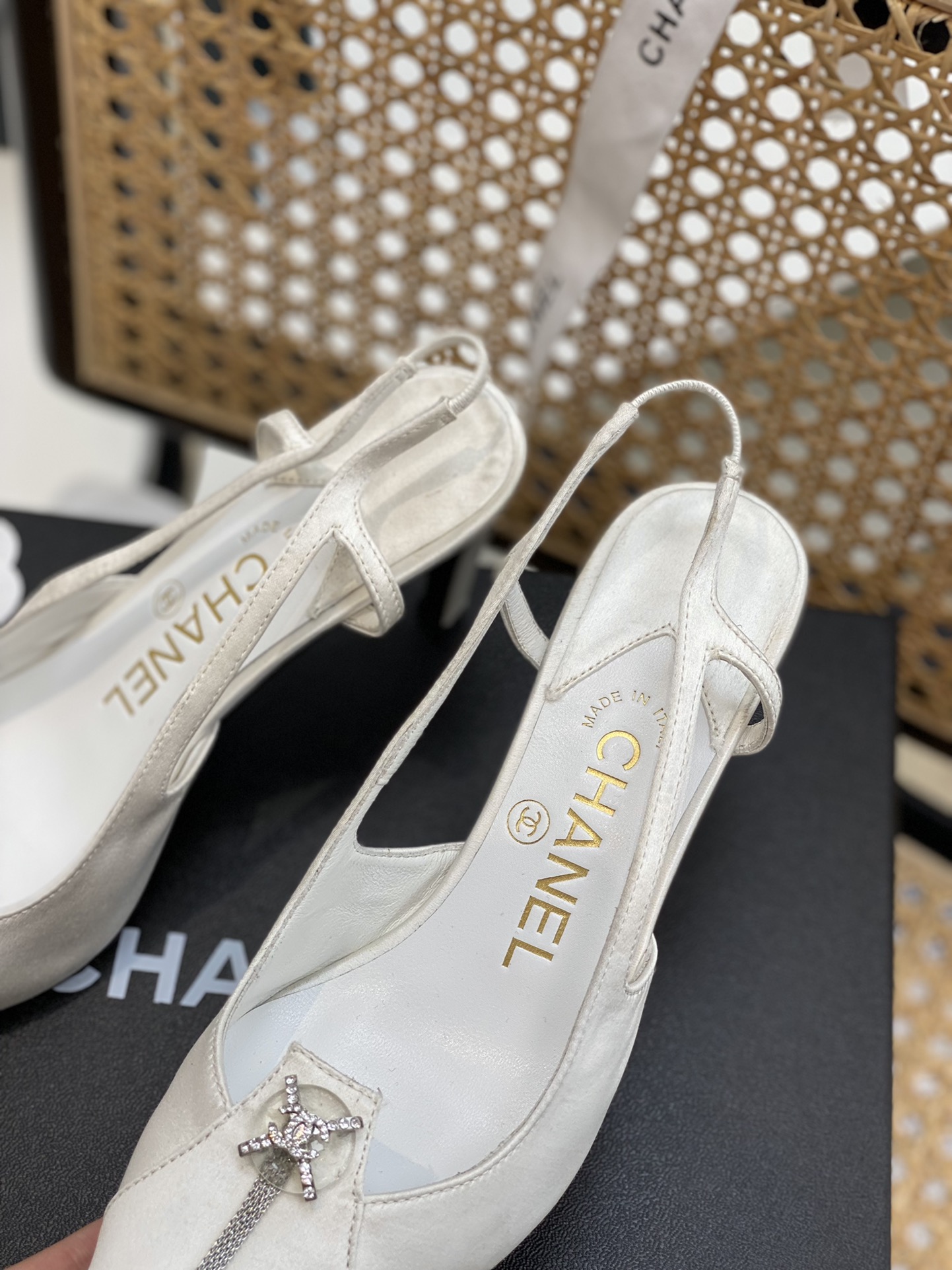 Chanel Women's Pumps Heels Satin White For Women 3in/7.6cm - Soul Replicas