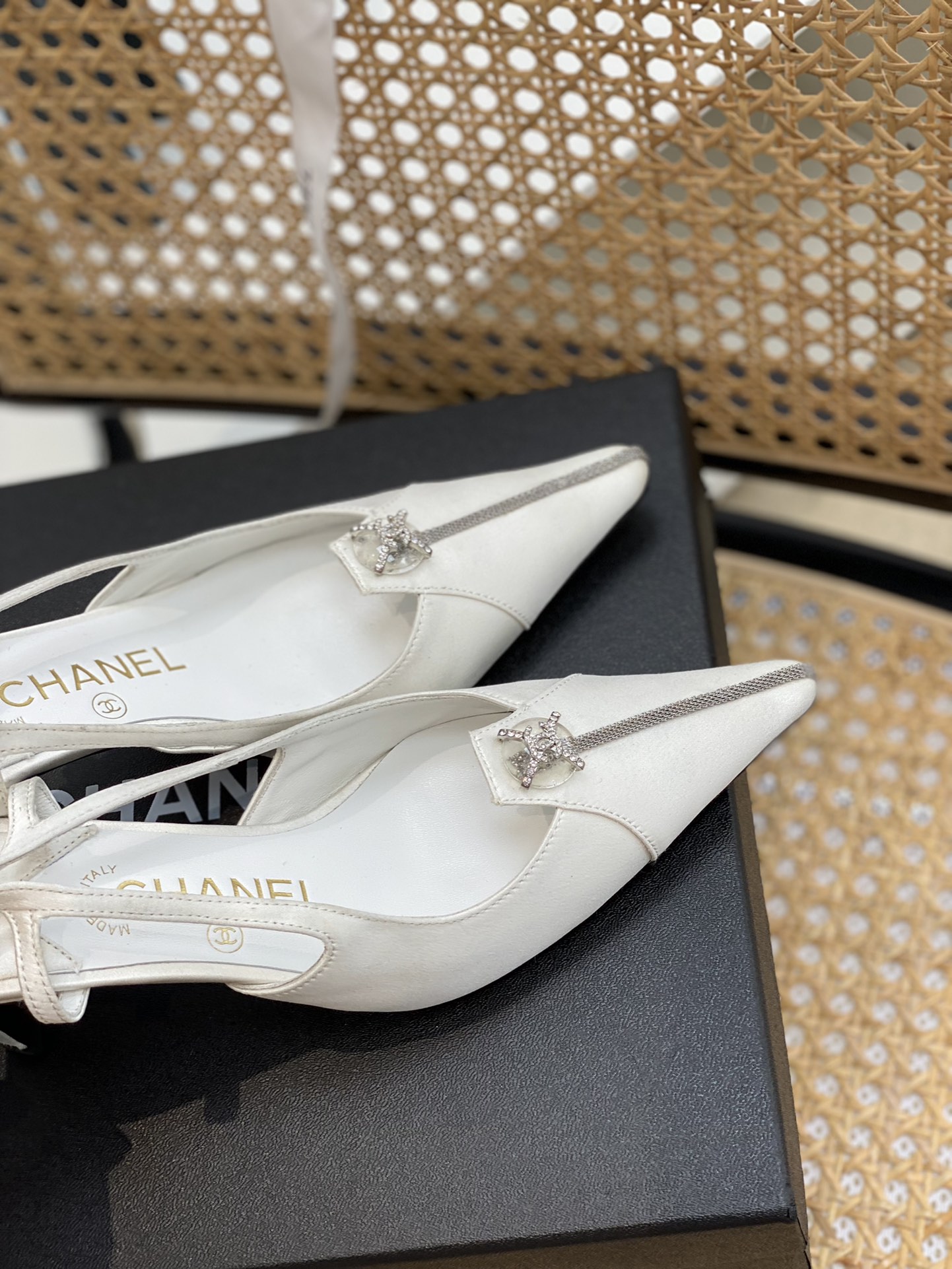 Chanel Women's Pumps Heels Satin White For Women 3in/7.6cm - Soul Replicas