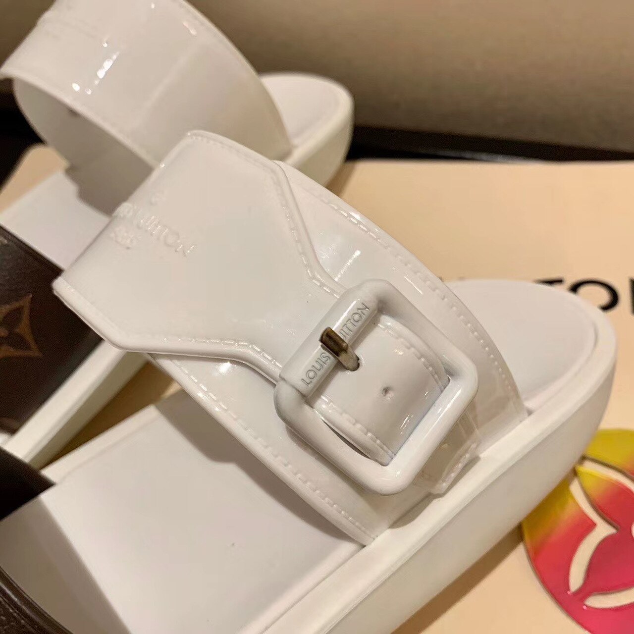 Louis Vuitton Sunbath Flat Mule Rubber White/Brown For Women LV 1A66X6 - Soul Replicas