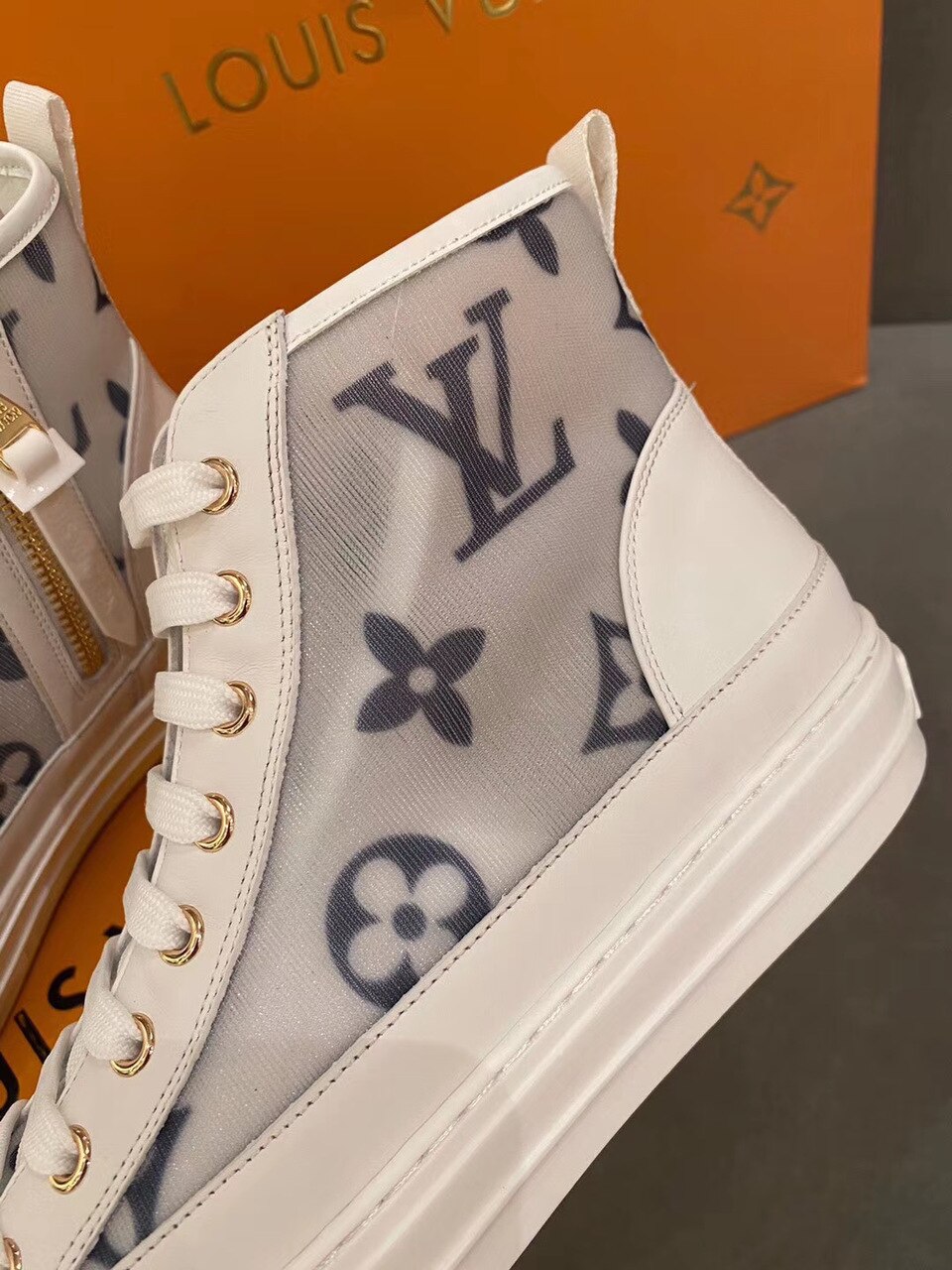 Louis Vuitton Stellar Sneaker Boot Patent Monogram Canvas Blue/White For Women LV - Soul Replicas