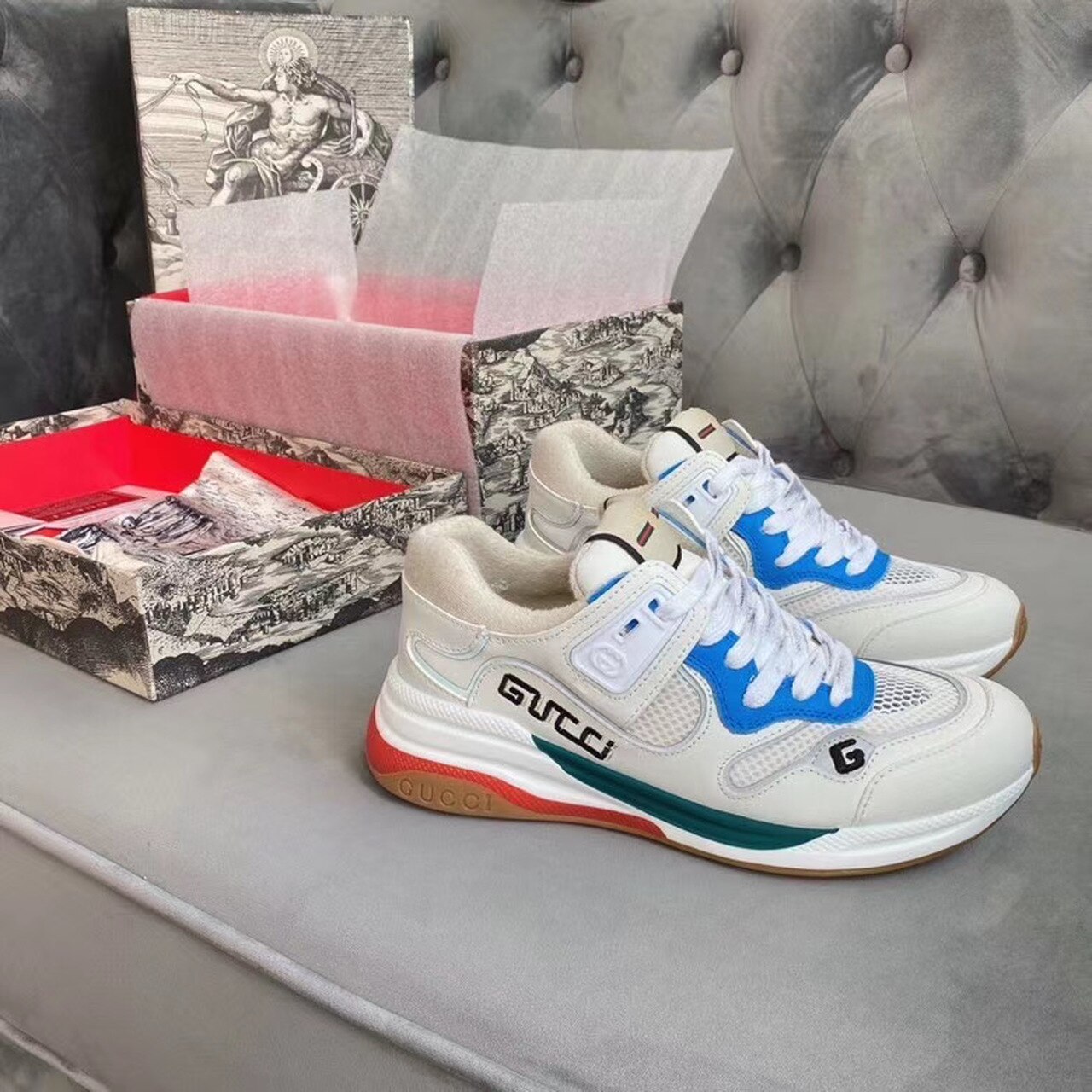 Gucci Ultrapace Sneakers Calfskin Leather Spring/Summer Collection White/Blue - Soul Replicas