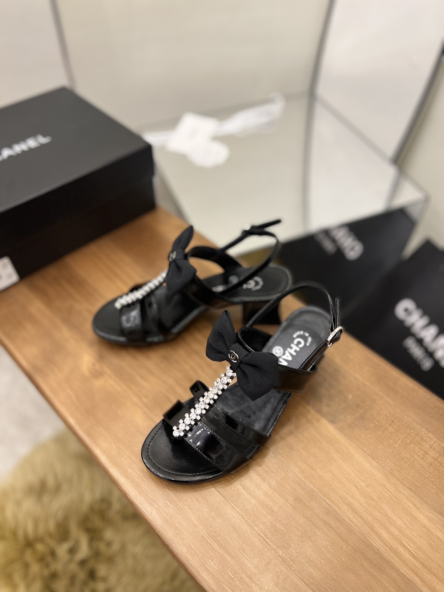 Chanel Women's Sandals With Bow Black For Women 2.5in/6.5cm - Soul Replicas