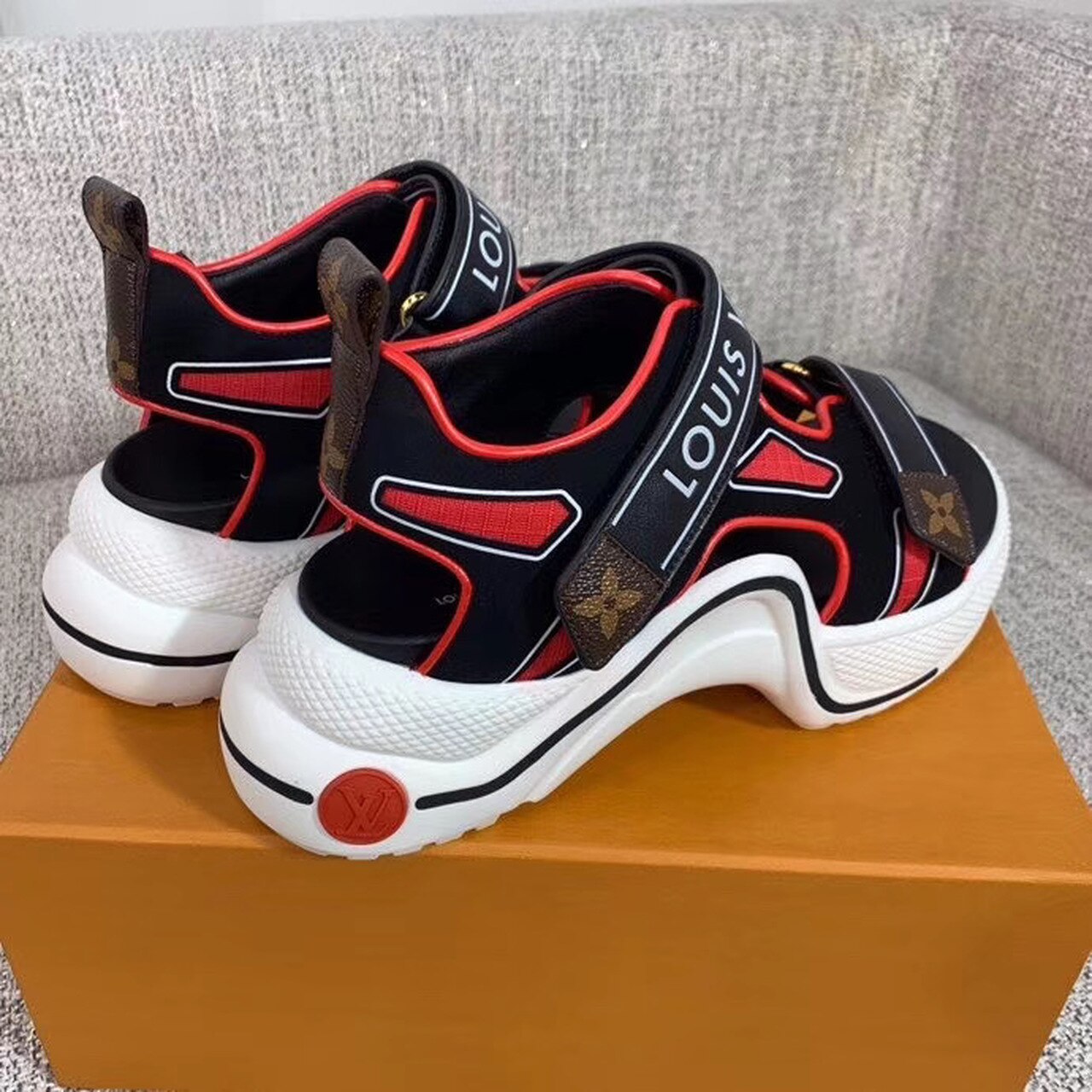 Louis Vuitton LV Archlight Flat Sandal Velvet Black/Red For Women LV - Soul Replicas