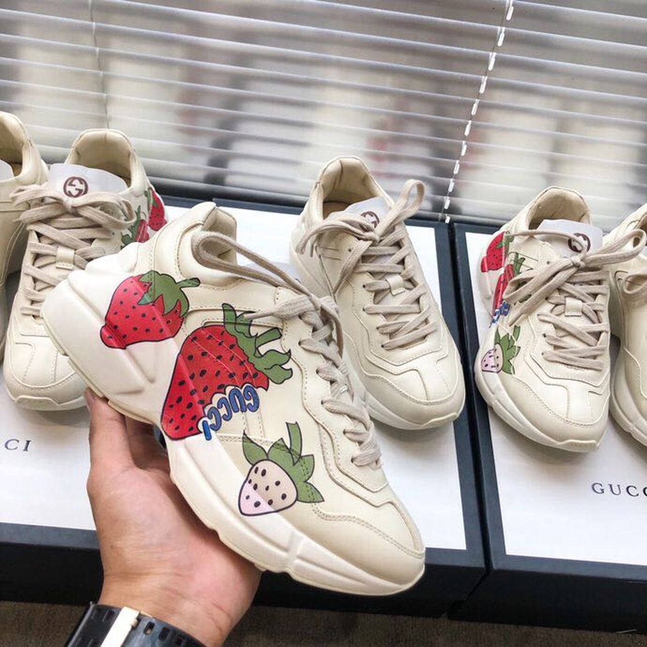 Gucci Women's Rhyton Sneaker With Gucci Strawberry White For Women Gucci ‎576963 DRW00 9522 - Soul Replicas
