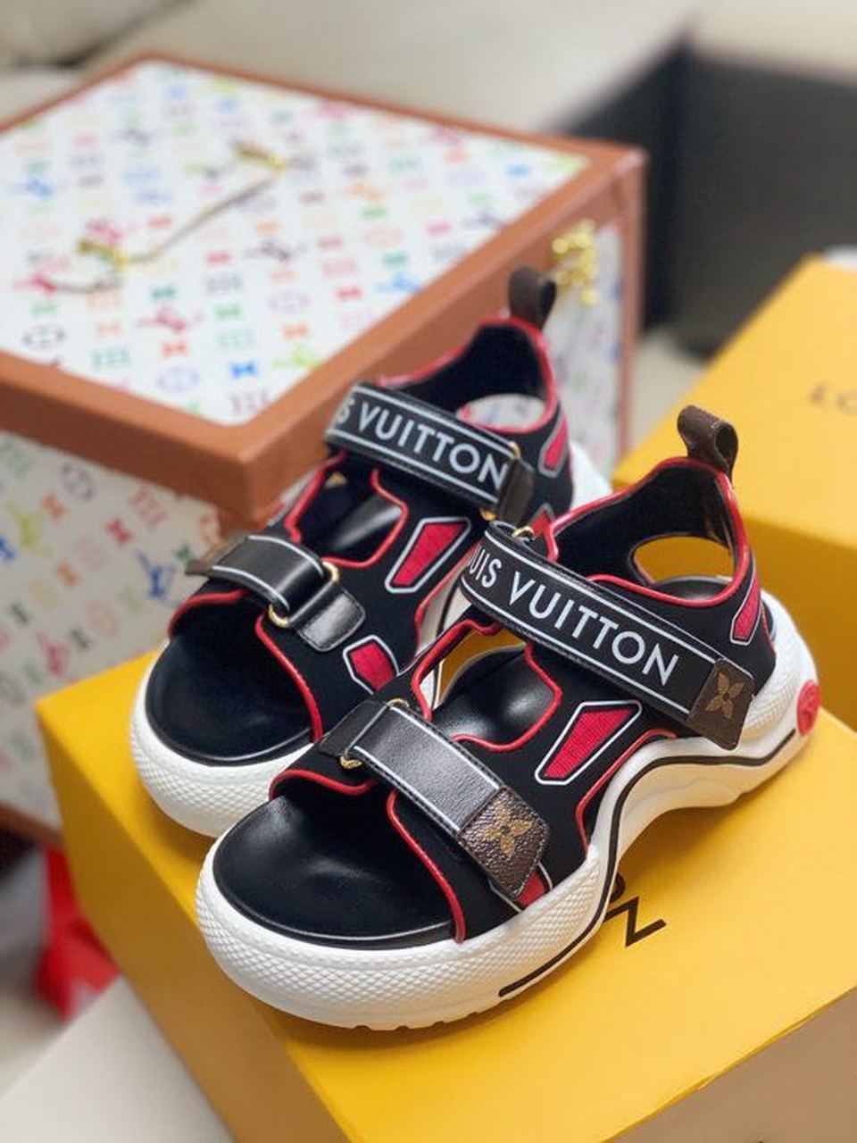 Louis Vuitton LV Archlight Flat Sandal Satin Red/Black For Women LV - Soul Replicas