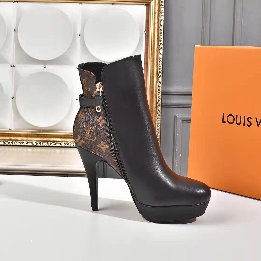 Louis Vuitton Afterglow Platform Ankle Boot Patent Monogram Material Black For Women LV 1A9SEE - Soul Replicas