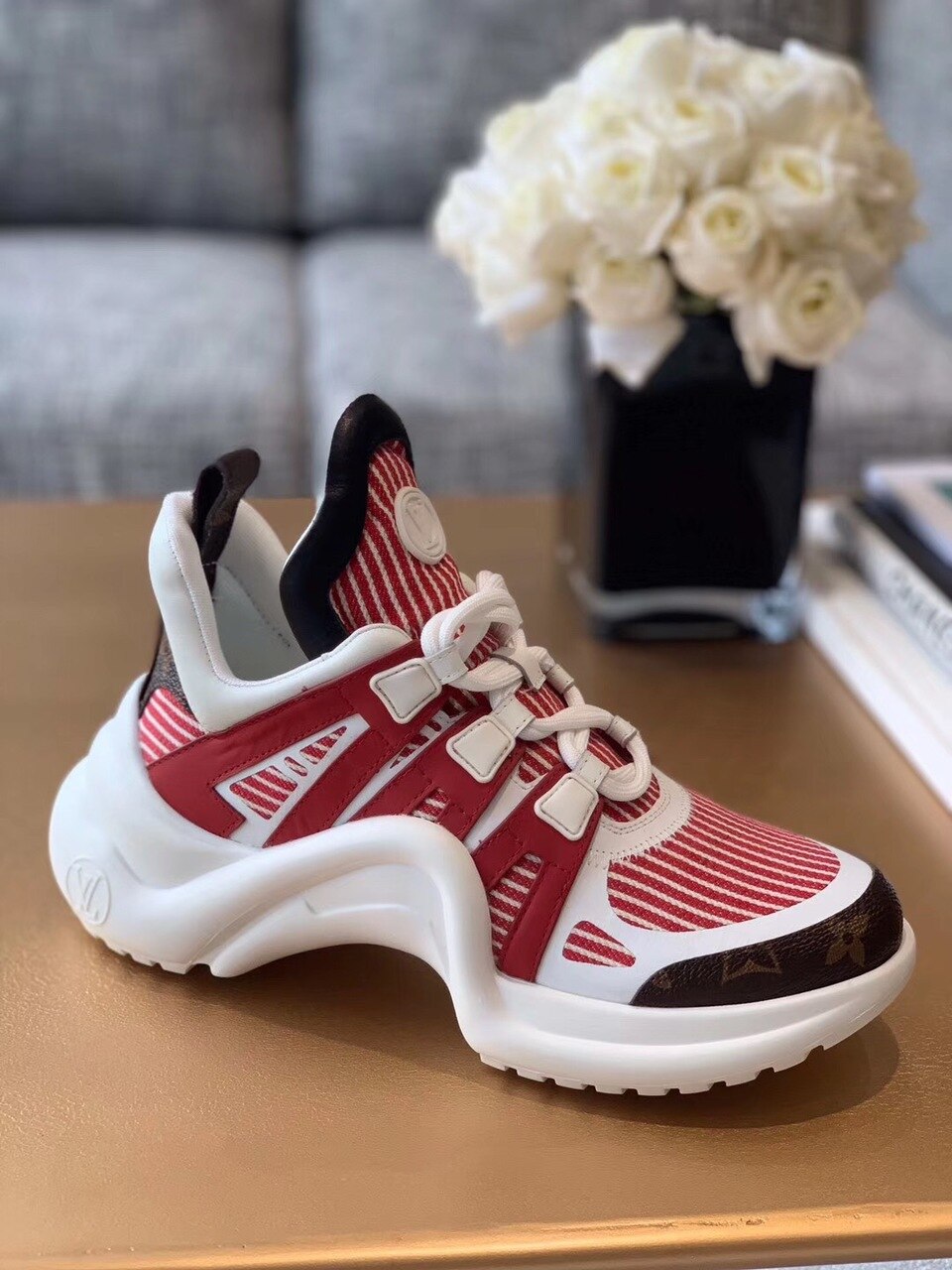 Louis Vuitton LV Archlight Sneaker Mix Of Materials Red For Women LV - Soul Replicas