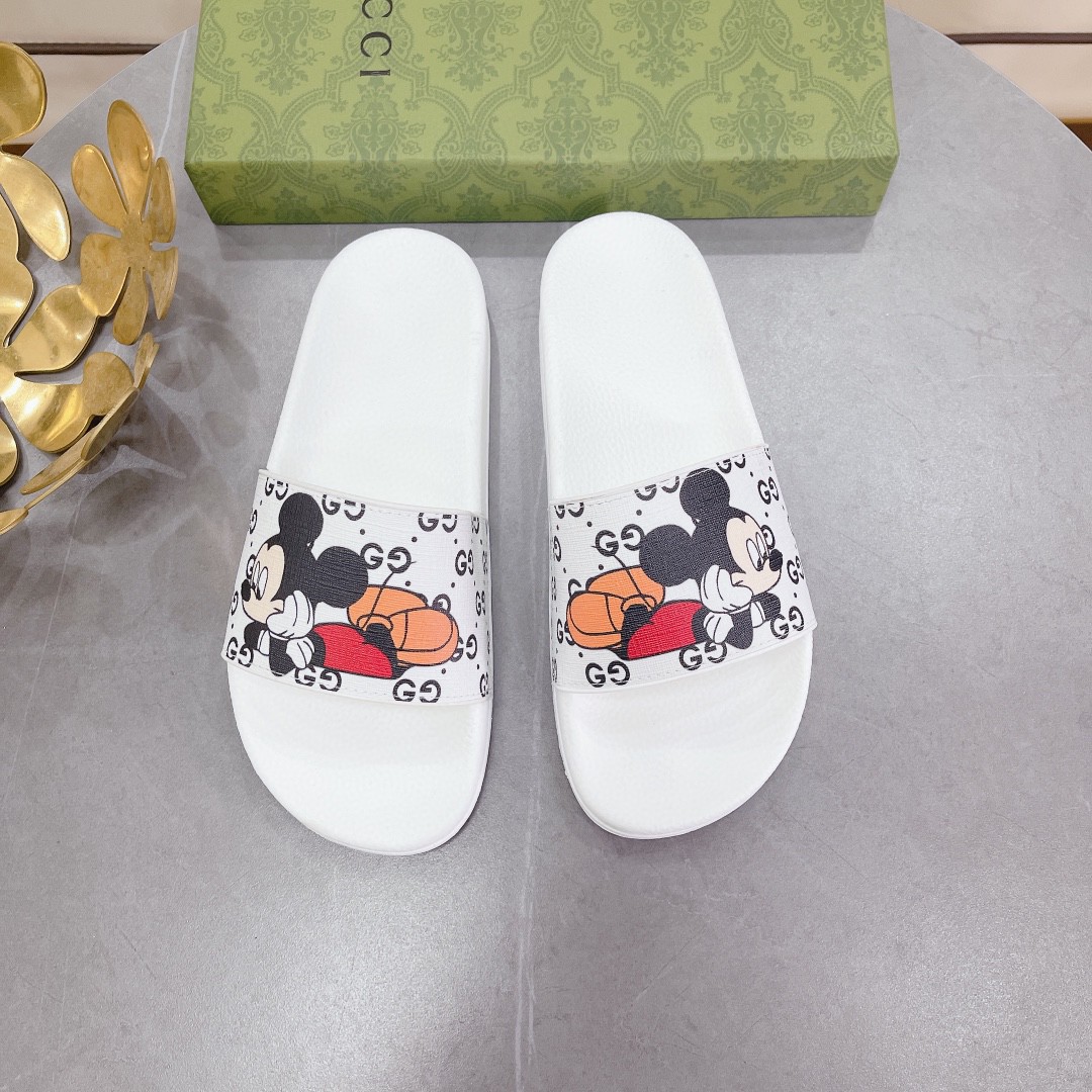 Gucci Women's Gucci Slide Sandal With Mickey Mouse White For Women 407345 - Soul Replicas