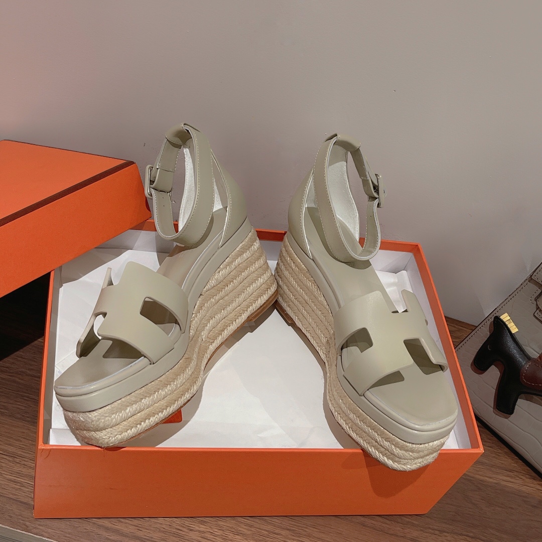 Hermes Doll 40 Espadrilles Dark White For Women 1.6in/4cm - Soul Replicas