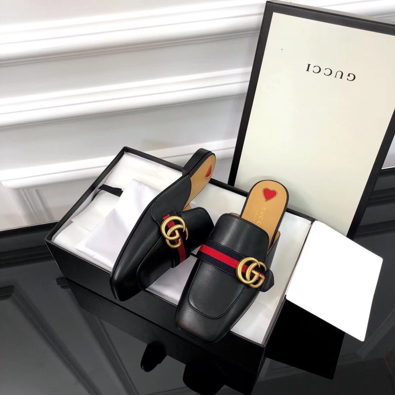 Gucci Peyton Slippers Black For Women Gucci ‎‎423694 DKHC0 1061 - Soul Replicas