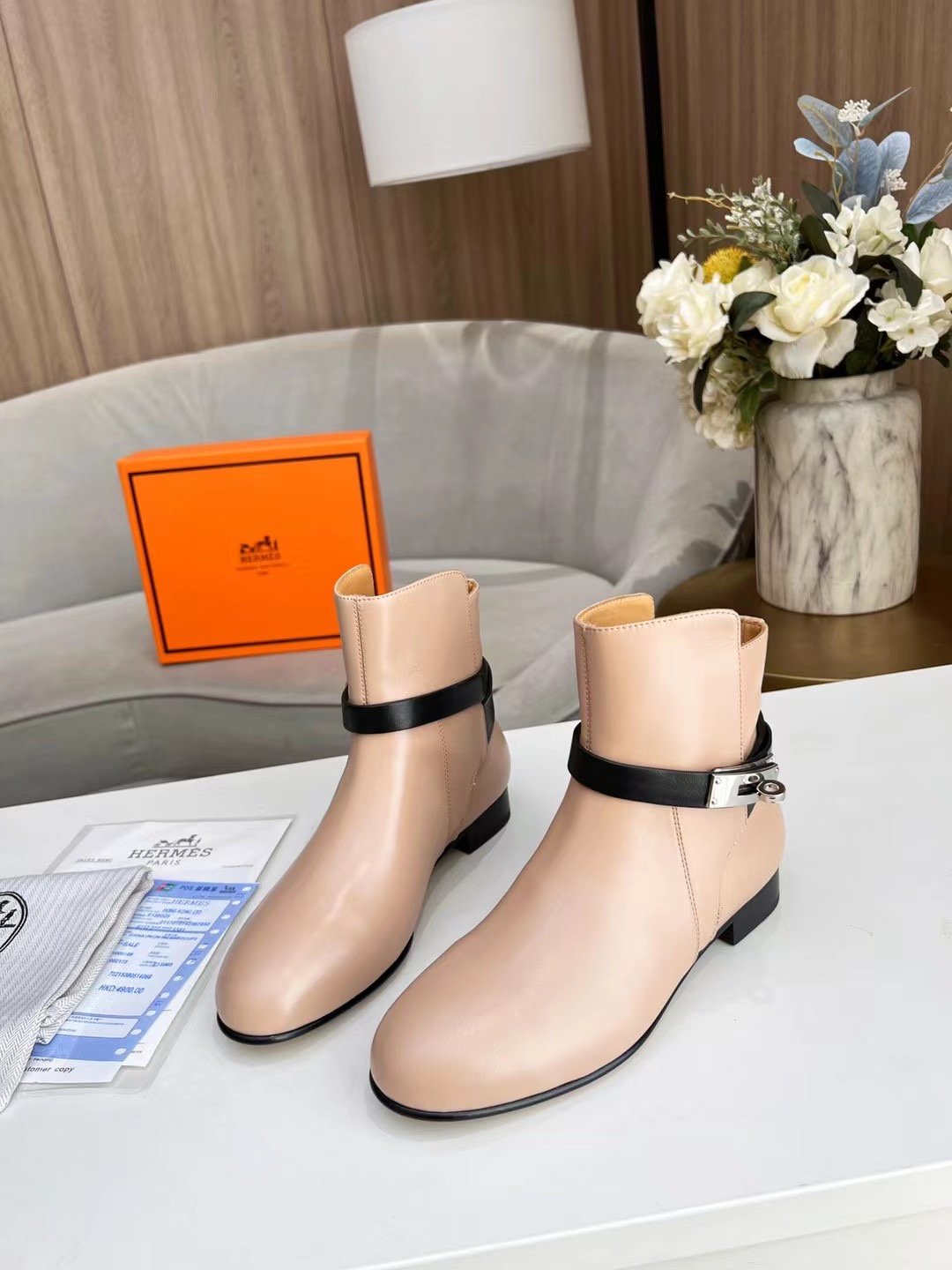Hermes Frenchie 50 Ankle Boot Beige For Women - Soul Replicas