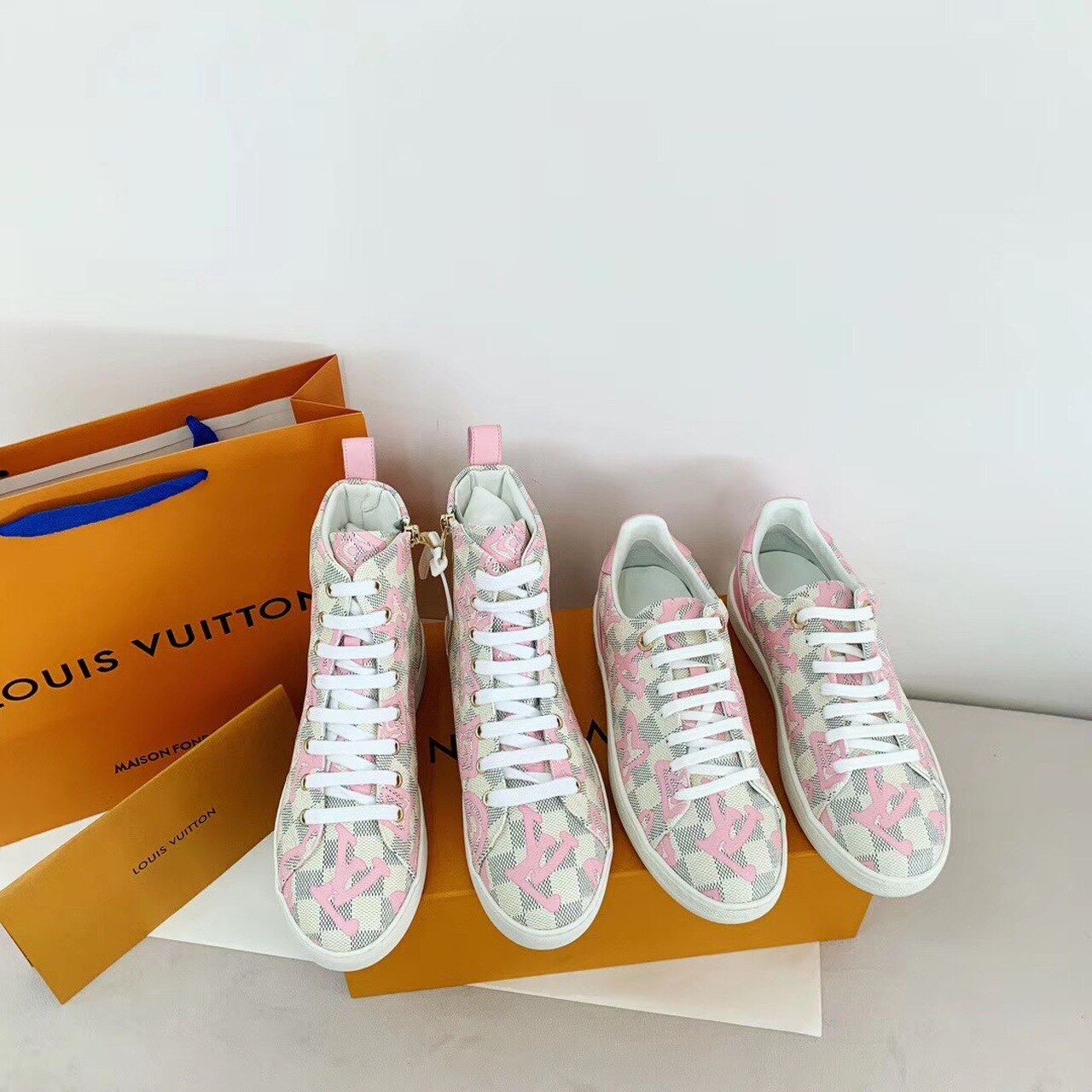 Louis Vuitton Stellar Sneaker Boots Damier Canvas Fall/Winter Collection Pink - Soul Replicas