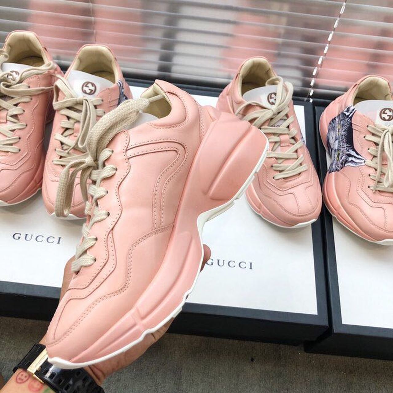 Gucci Women's Rhyton Sneaker With Cat Pink For Women Gucci - Soul Replicas