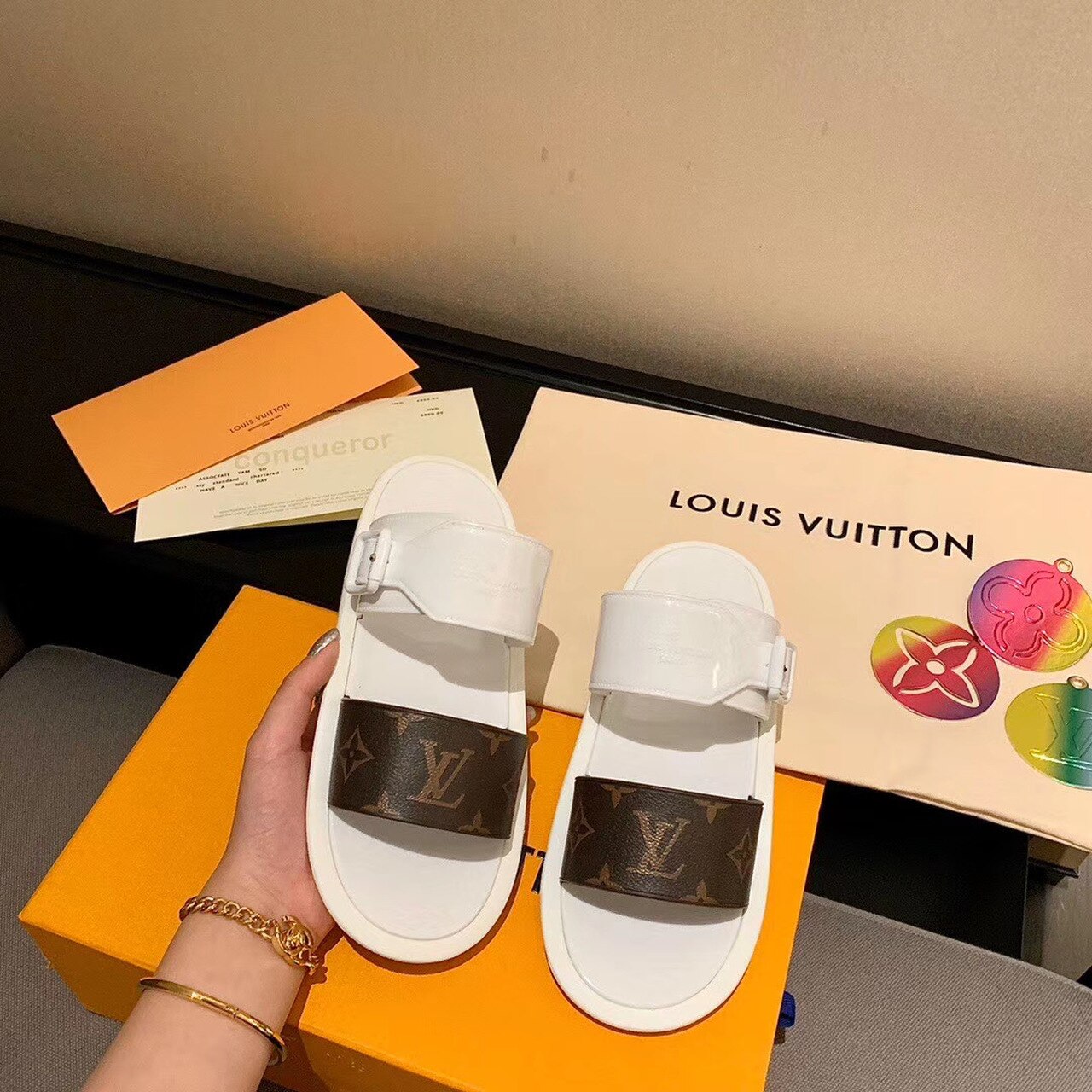 Louis Vuitton Sunbath Flat Mule Rubber White/Brown For Women LV 1A66X6 - Soul Replicas