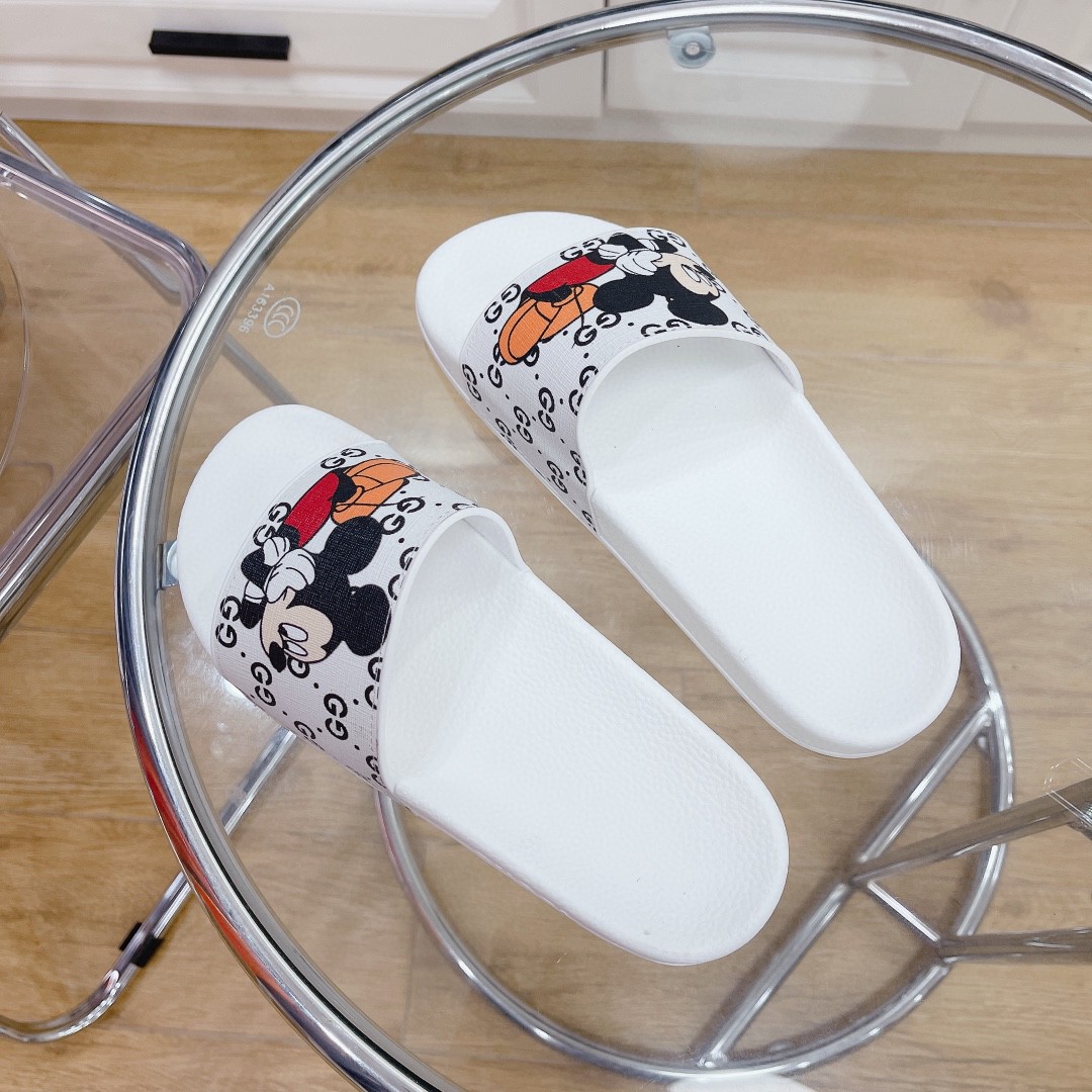 Gucci Women's Gucci Slide Sandal With Mickey Mouse White For Women 407345 - Soul Replicas