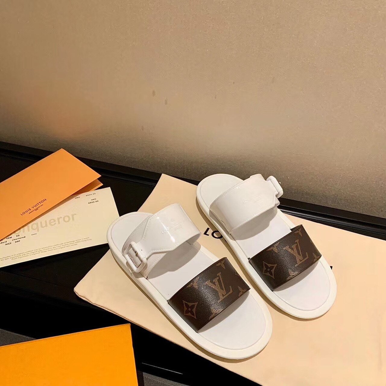 Louis Vuitton Sunbath Flat Mule Rubber White/Brown For Women LV 1A66X6 - Soul Replicas