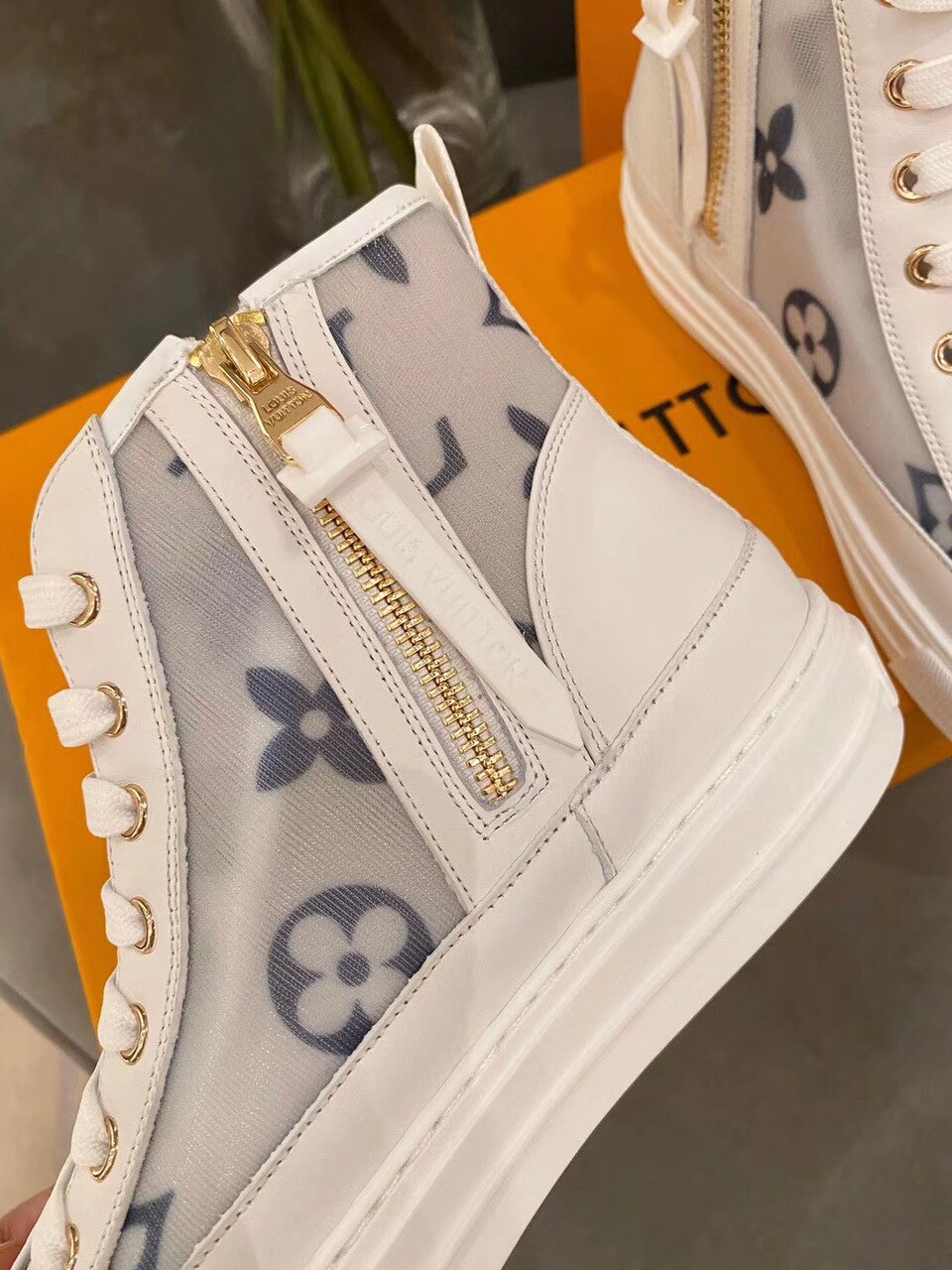 Louis Vuitton Stellar Sneaker Boot Patent Monogram Canvas Blue/White For Women LV - Soul Replicas