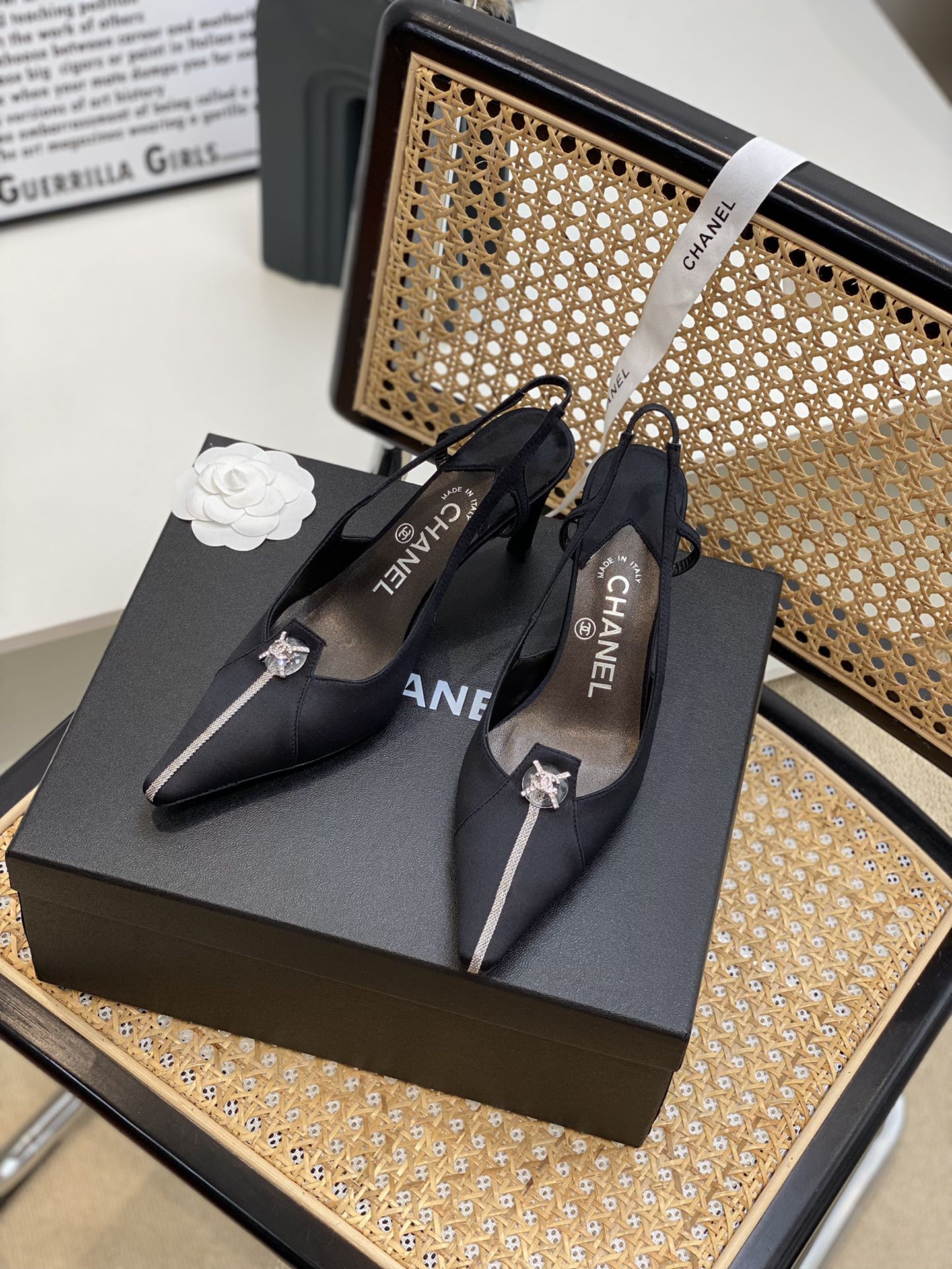 Chanel Women's Pumps Heels Satin Black For Women 3in/7.6cm - Soul Replicas